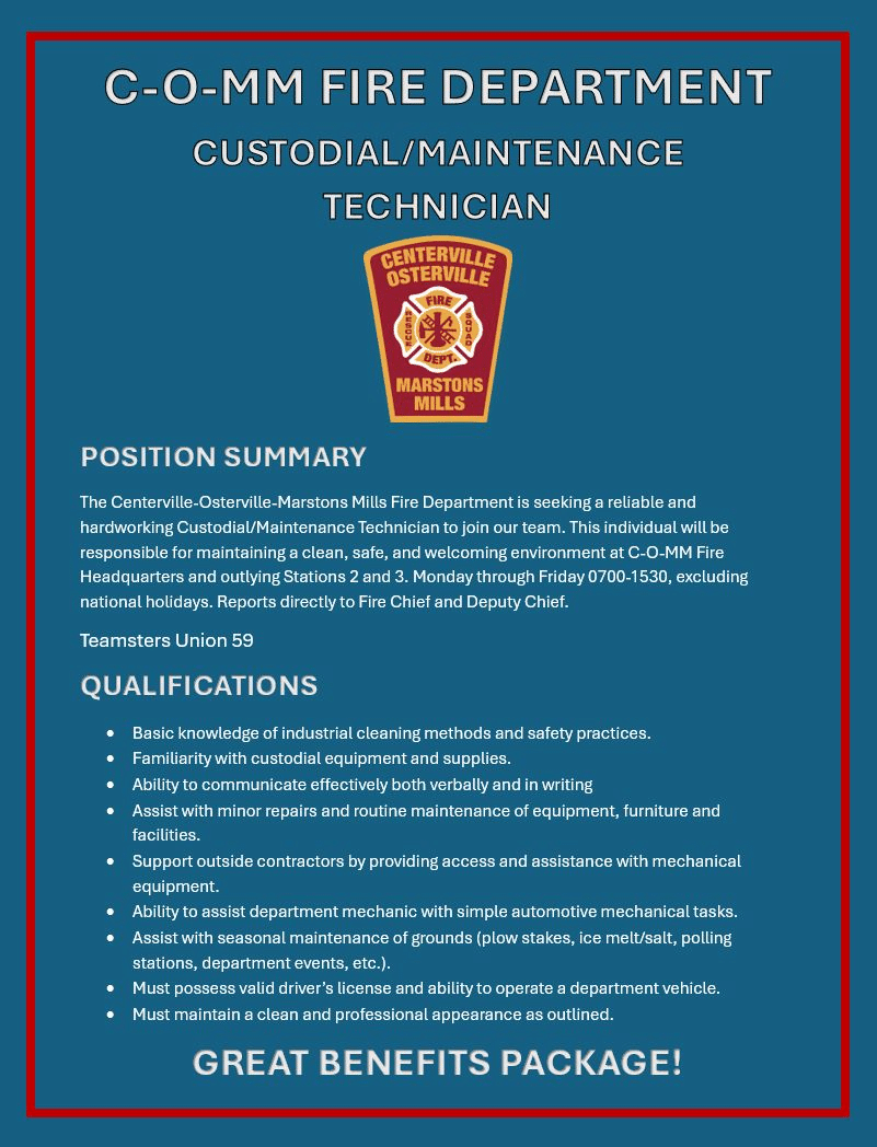Custodial/Maintenance Technician job posting graphic.